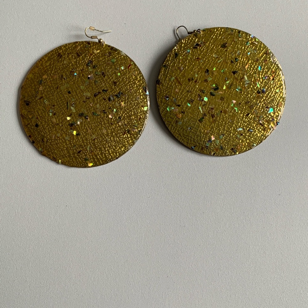Huge Gold Glittery Round Earrings